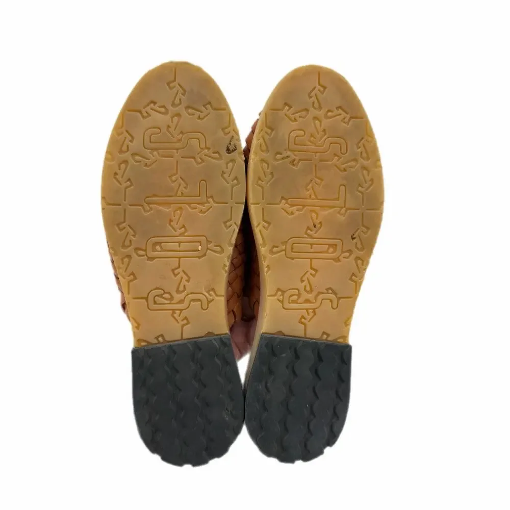 Sols Anita 2.0 Cafe Torri Closed Toe Brown Leather Woven Huarache Slip On Flats